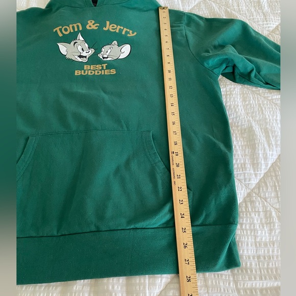 Graphic Print Tom & Jerry Pullover Hoodie Sweatshirt Pouch Pocket Green L - Picture 7 of 12